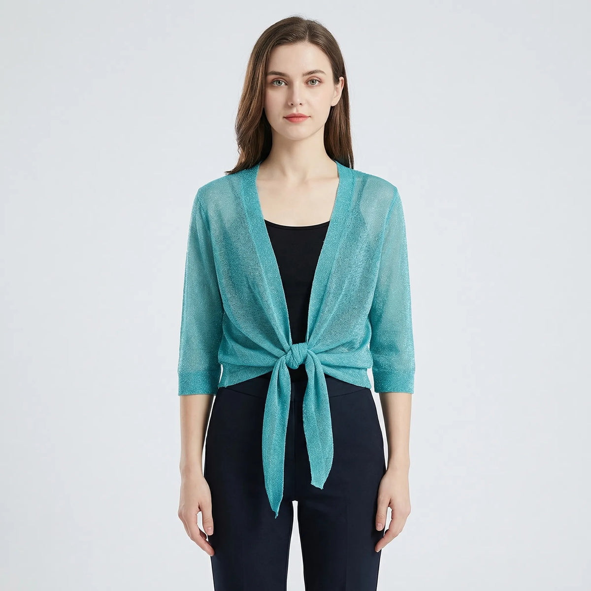 Leichte glitzernde Bolero-Strickjacke