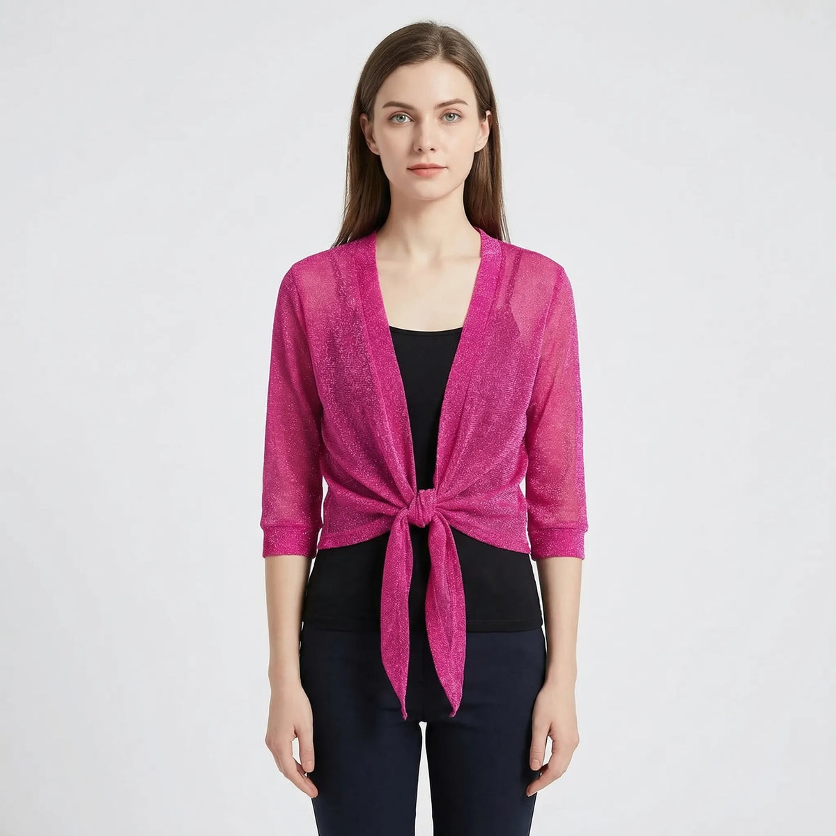 Leichte glitzernde Bolero-Strickjacke