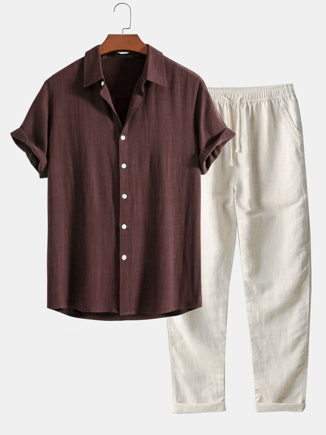 Leichtes Sommer-Set für Herren aus kurzärmeligem Hemd mit Stehkragen und Hose