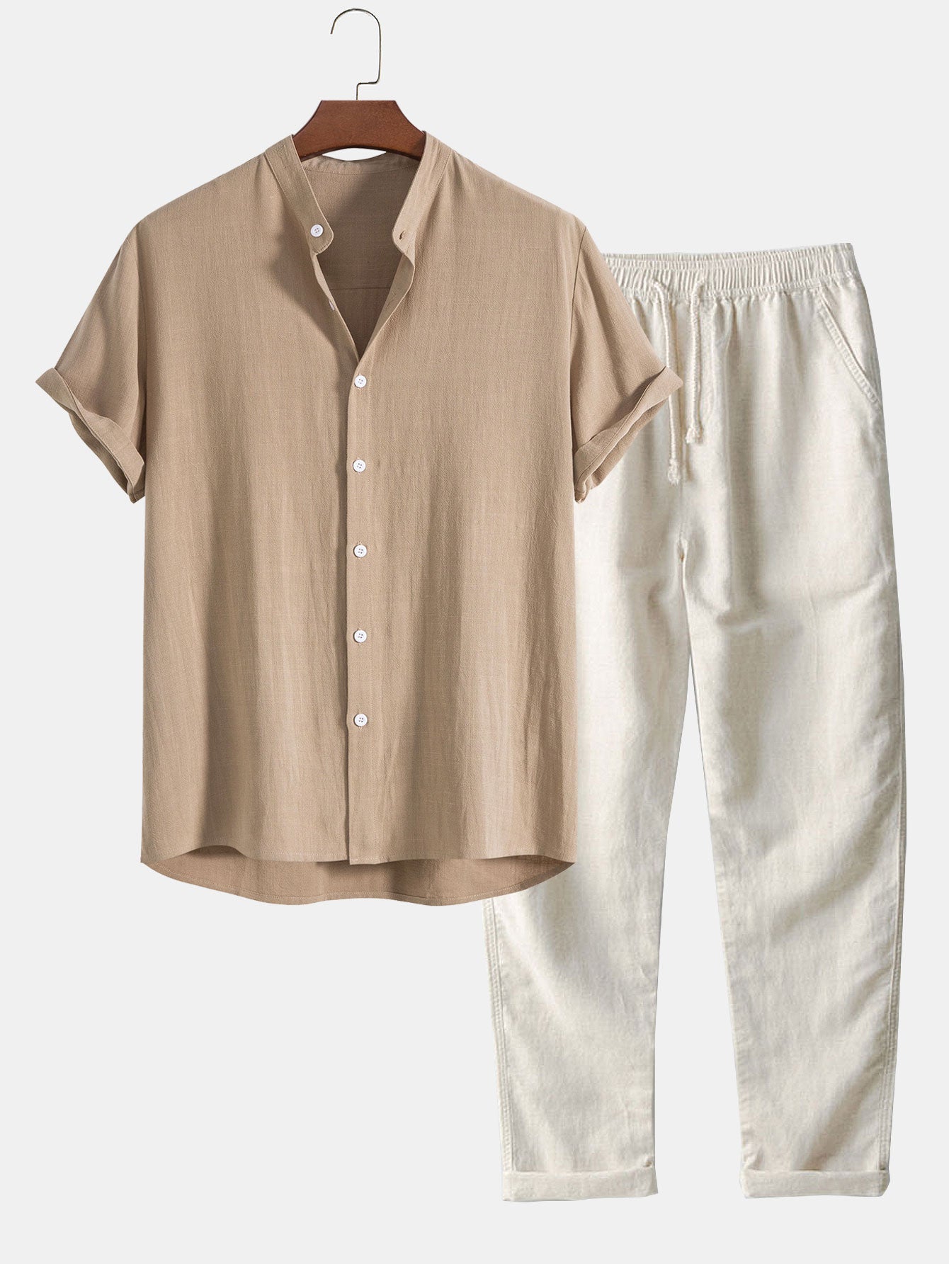 Leichtes Sommer-Set für Herren aus kurzärmeligem Hemd mit Stehkragen und Hose