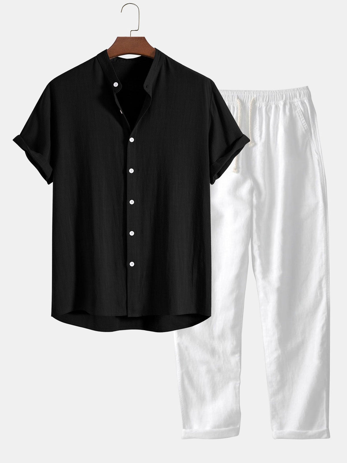 Leichtes Sommer-Set für Herren aus kurzärmeligem Hemd mit Stehkragen und Hose