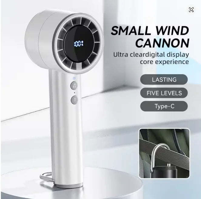 Leiser Hochgeschwindigkeits-USB-Handventilator – Tragbarer kleiner Ventilator mit LED-Display, hoher Windkraft und Kühlfunktion
