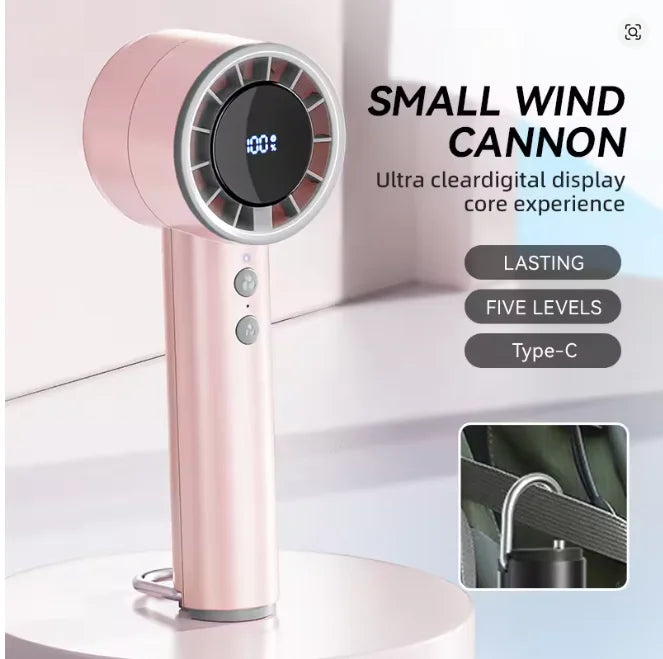 Leiser Hochgeschwindigkeits-USB-Handventilator – Tragbarer kleiner Ventilator mit LED-Display, hoher Windkraft und Kühlfunktion