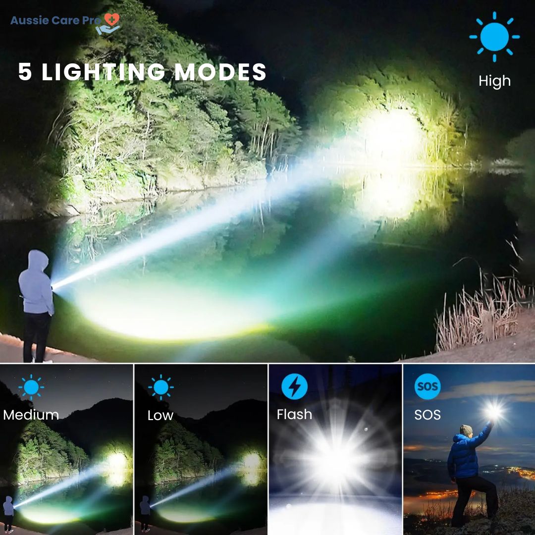 Leistungsstarke aufladbare LED-Taschenlampe – 990.000 Lumen