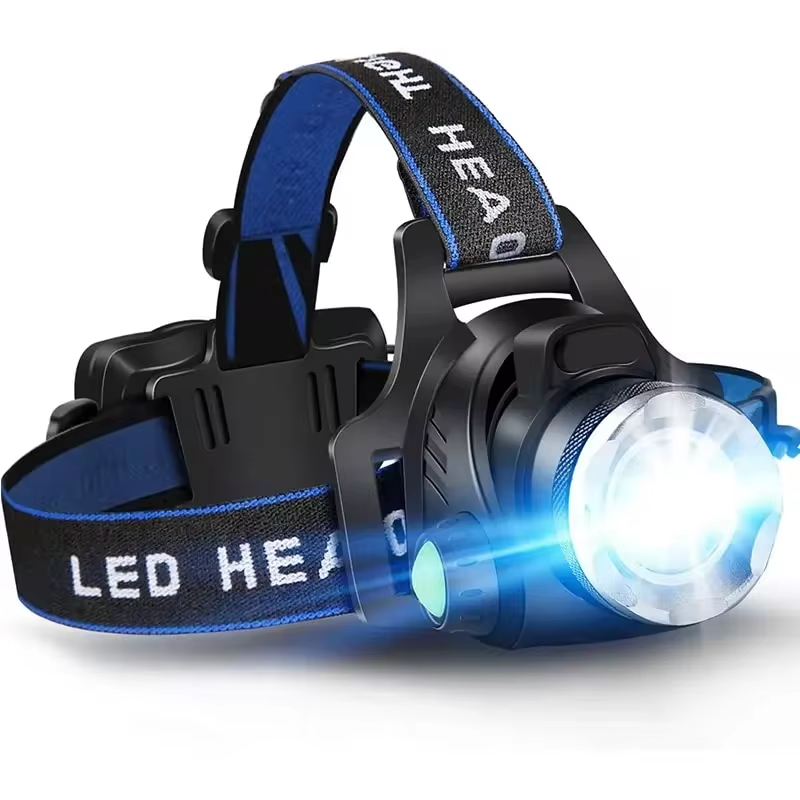 Leistungsstarke wasserdichte LED-Stirnlampe mit Zoom und aufladbarem Akku für Outdoor-Aktivitäten