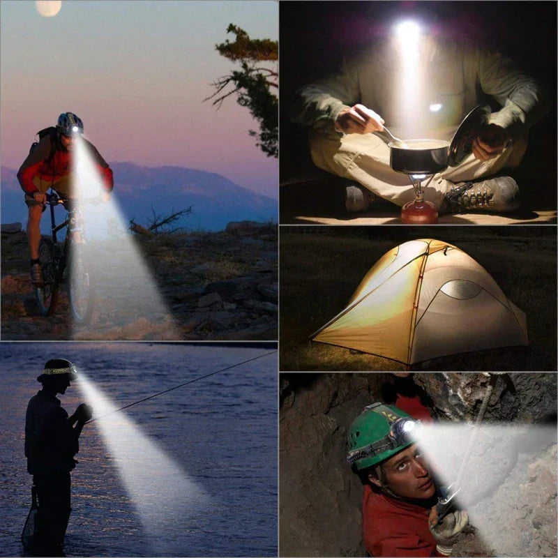 Leistungsstarke wasserdichte LED-Stirnlampe mit Zoom und aufladbarem Akku für Outdoor-Aktivitäten