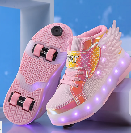 Leuchtende Rollschuh-Sneaker mit Flügeln – per USB aufladbar für Mädchen und Teenager