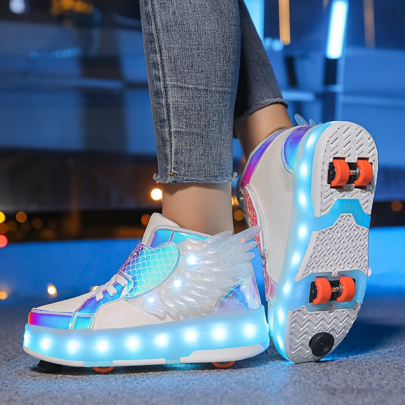 Leuchtende Rollschuh-Sneaker mit Flügeln – per USB aufladbar für Mädchen und Teenager