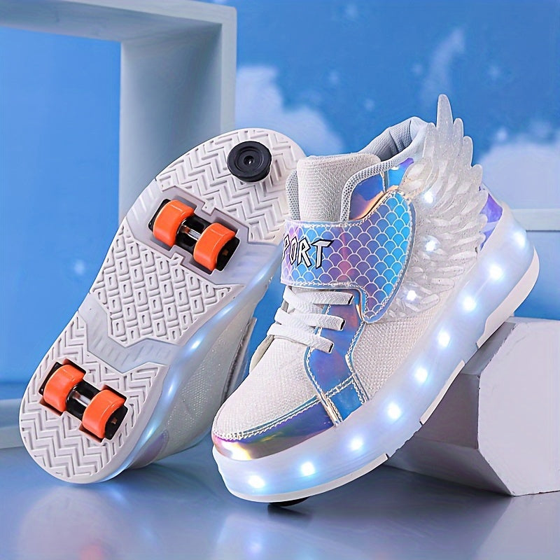 Leuchtende Rollschuh-Sneaker mit Flügeln – per USB aufladbar für Mädchen und Teenager