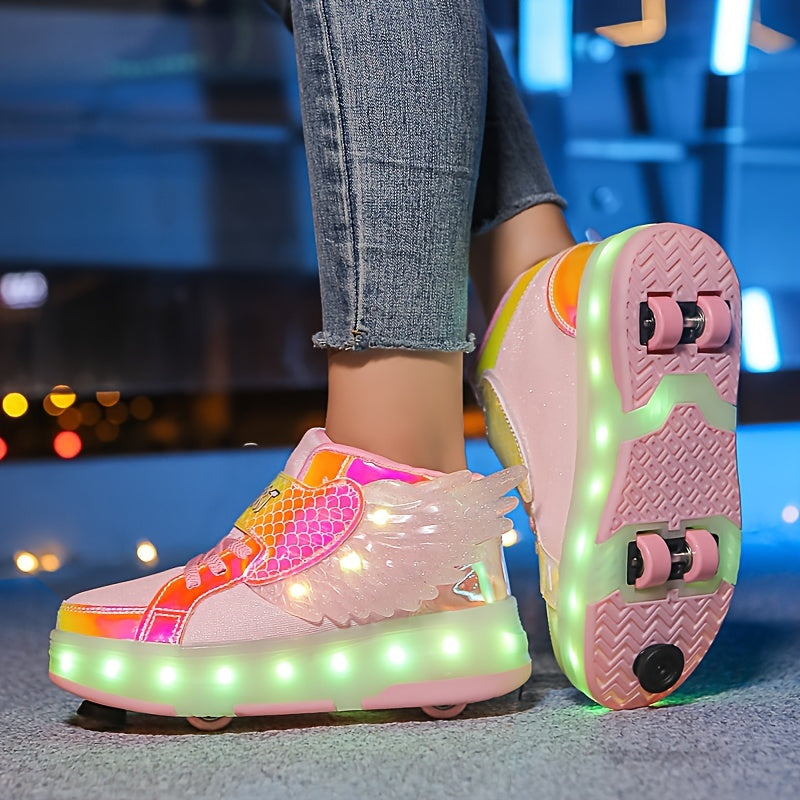 Leuchtende Rollschuh-Sneaker mit Flügeln – per USB aufladbar für Mädchen und Teenager