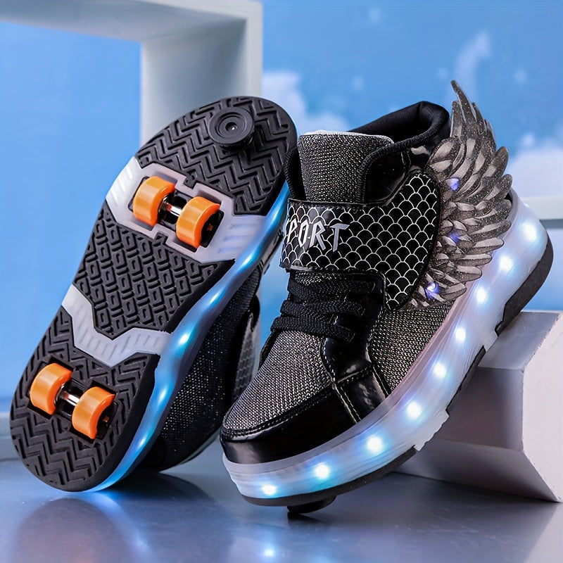 Leuchtende Rollschuh-Sneaker mit Flügeln – per USB aufladbar für Mädchen und Teenager