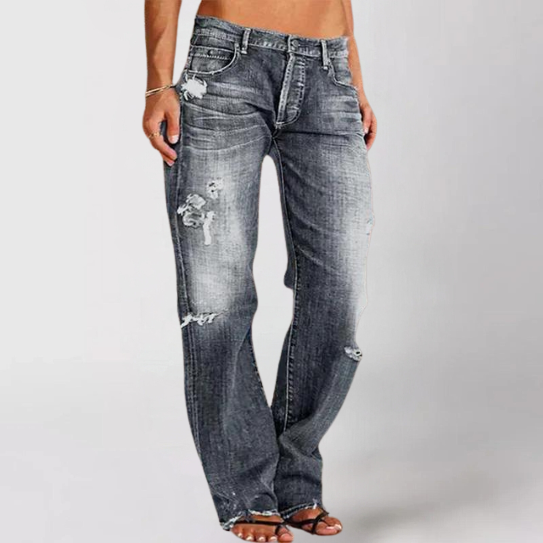 Locker geschnittene Denim-Jeans mit weitem Bein