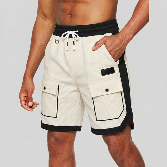 Locker geschnittene Herren-Cargoshorts mit Kontrasteinsätzen und Kordelzug im Bund