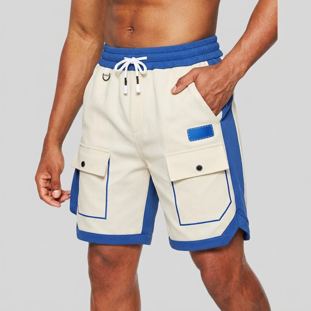 Locker geschnittene Herren-Cargoshorts mit Kontrasteinsätzen und Kordelzug im Bund