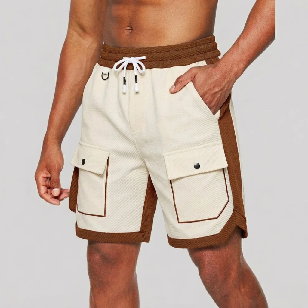 Locker geschnittene Herren-Cargoshorts mit Kontrasteinsätzen und Kordelzug im Bund