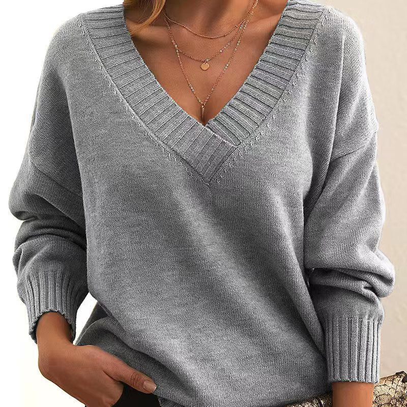 Locker geschnittener Damen-Pullover mit V-Ausschnitt