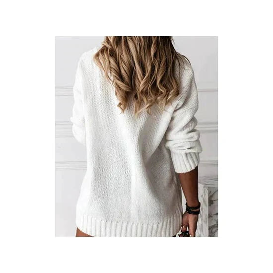 Locker geschnittener Damen-Pullover mit V-Ausschnitt