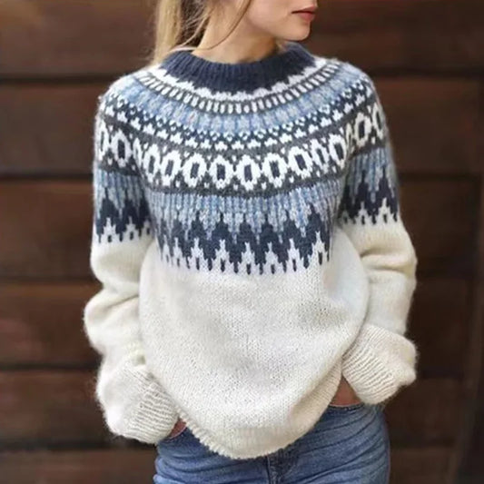 Locker geschnittener Damen-Strickpullover mit Fair-Isle-Muster