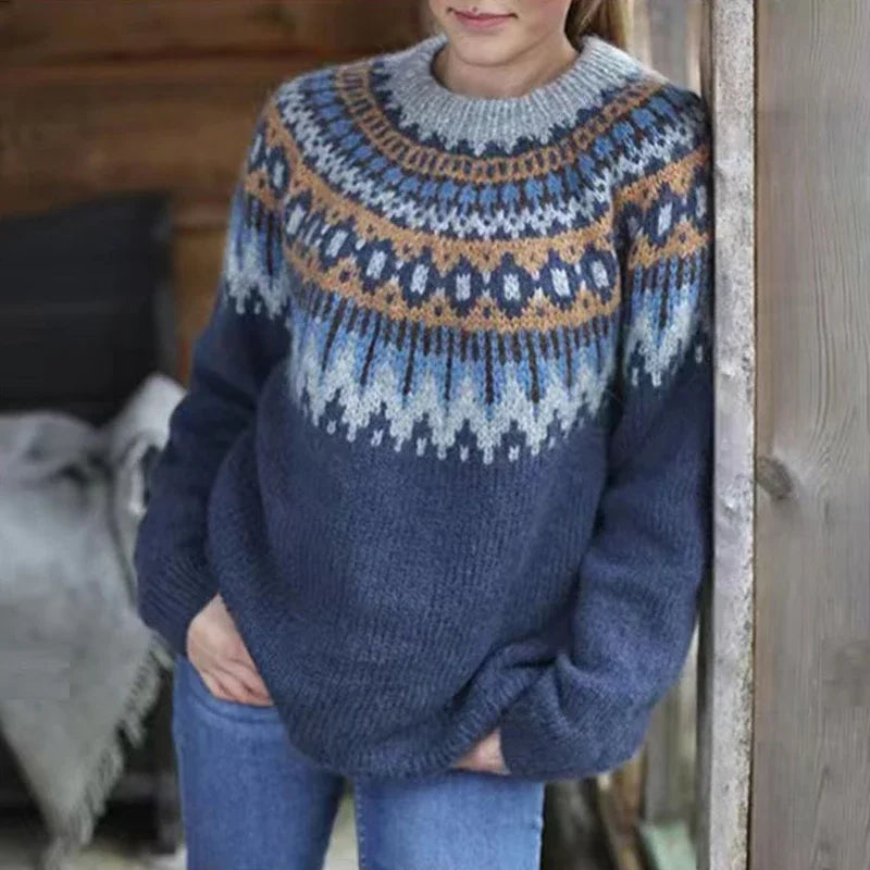 Locker geschnittener Damen-Strickpullover mit Fair-Isle-Muster