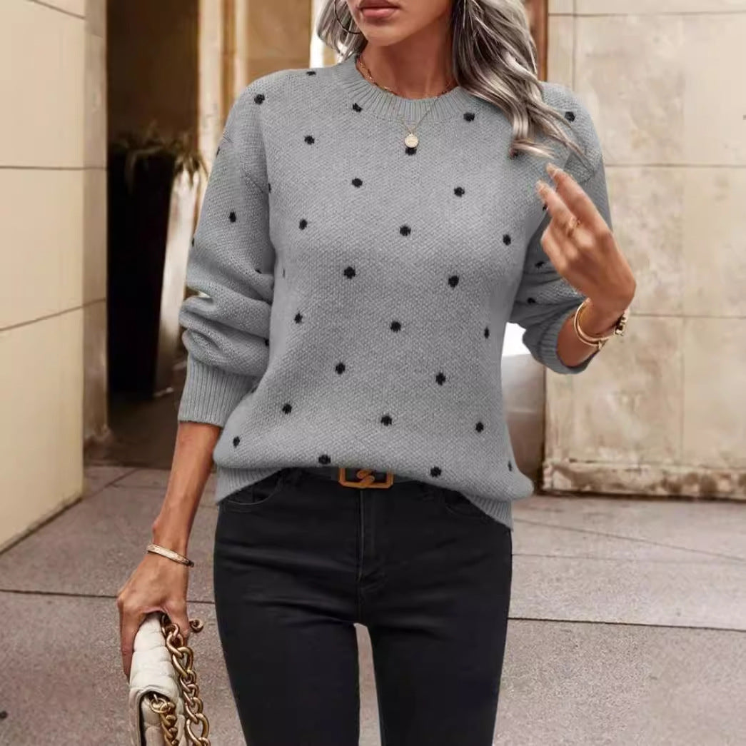 Locker geschnittener Damen-Strickpullover mit Punktemuster