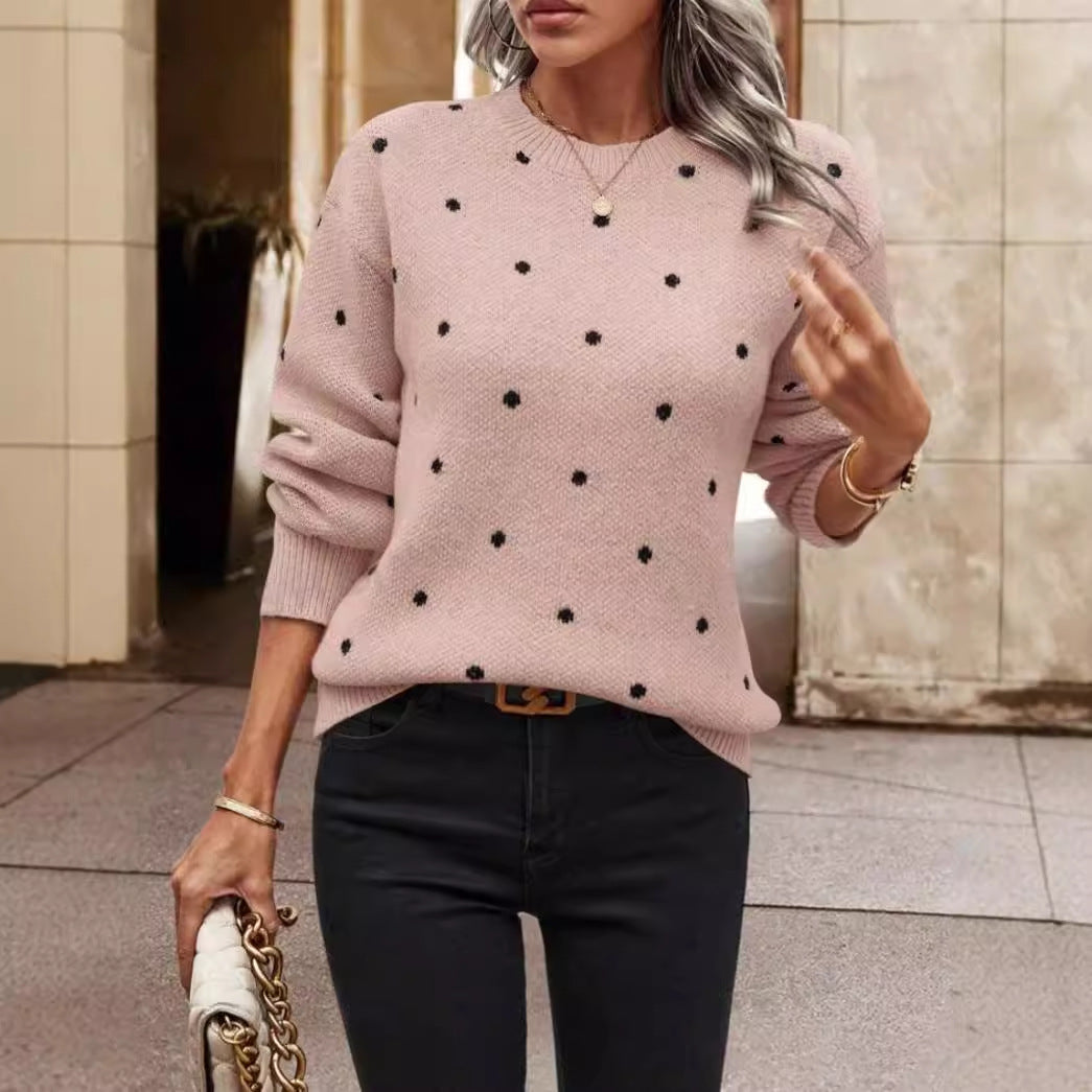 Locker geschnittener Damen-Strickpullover mit Punktemuster