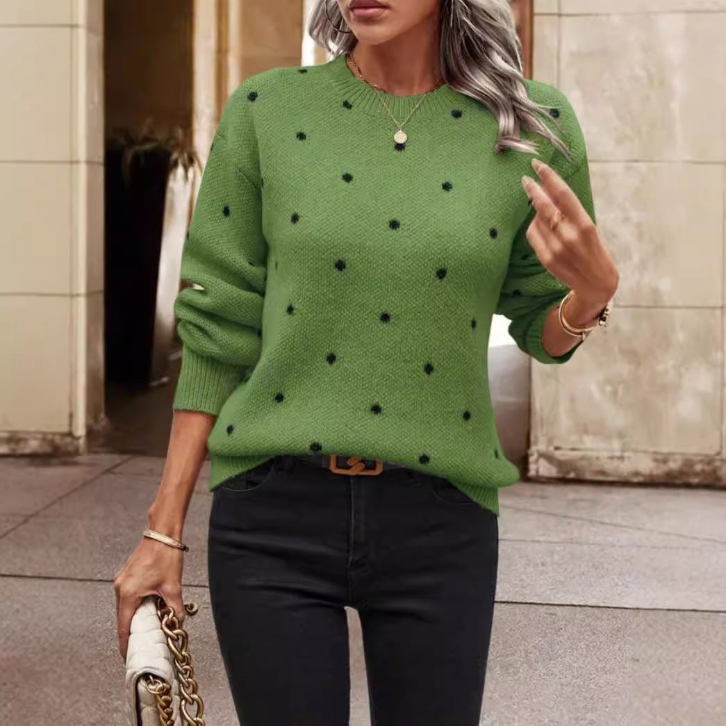 Locker geschnittener Damen-Strickpullover mit Punktemuster