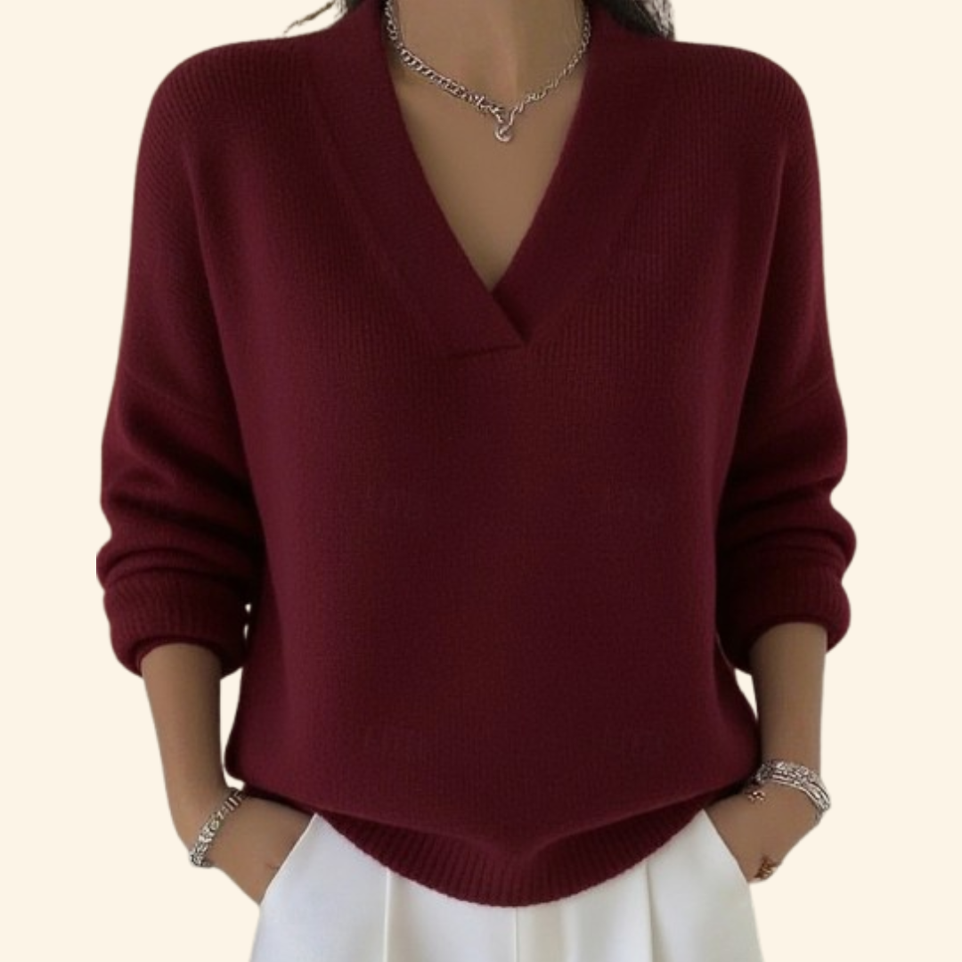 Locker geschnittener Damen-Strickpullover mit V-Ausschnitt