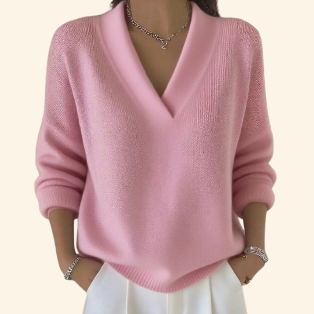 Locker geschnittener Damen-Strickpullover mit V-Ausschnitt