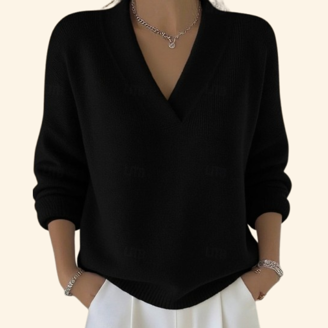 Locker geschnittener Damen-Strickpullover mit V-Ausschnitt