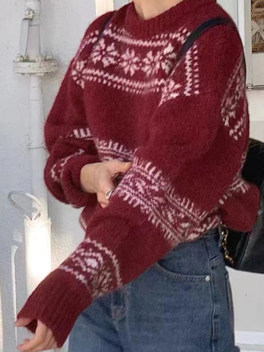 Locker geschnittener Damenpullover mit Fair-Isle-Muster