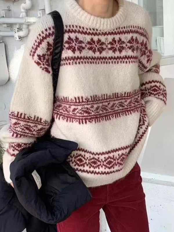 Locker geschnittener Damenpullover mit Fair-Isle-Muster