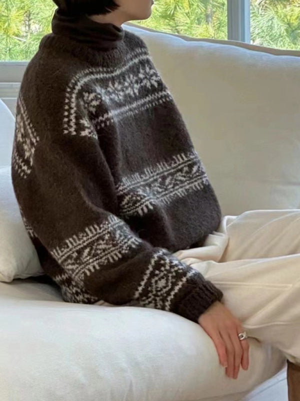 Locker geschnittener Damenpullover mit Fair-Isle-Muster