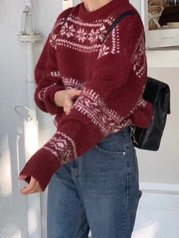 Locker geschnittener Damenpullover mit Fair-Isle-Muster