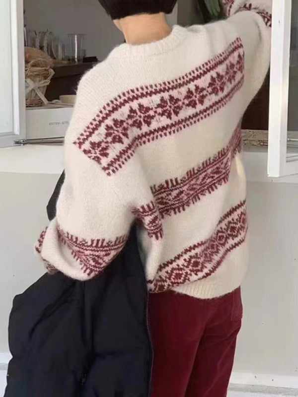 Locker geschnittener Damenpullover mit Fair-Isle-Muster