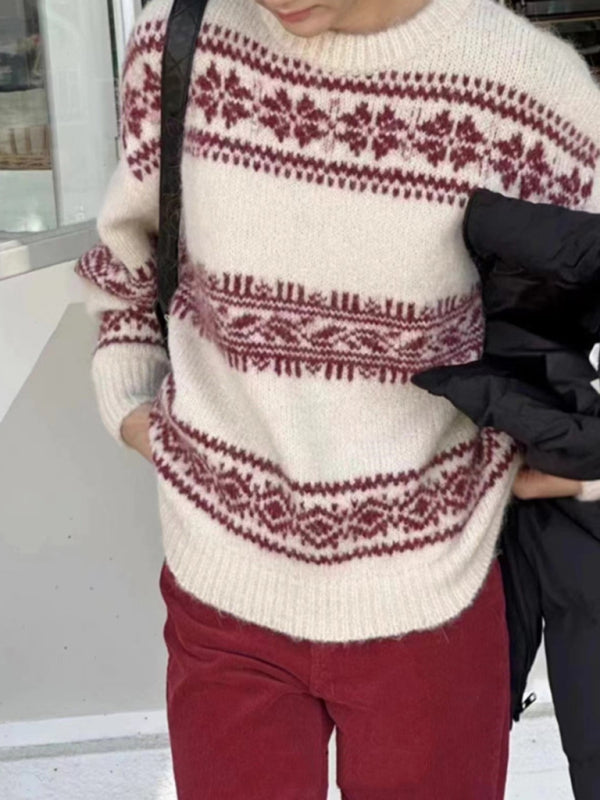 Locker geschnittener Damenpullover mit Fair-Isle-Muster