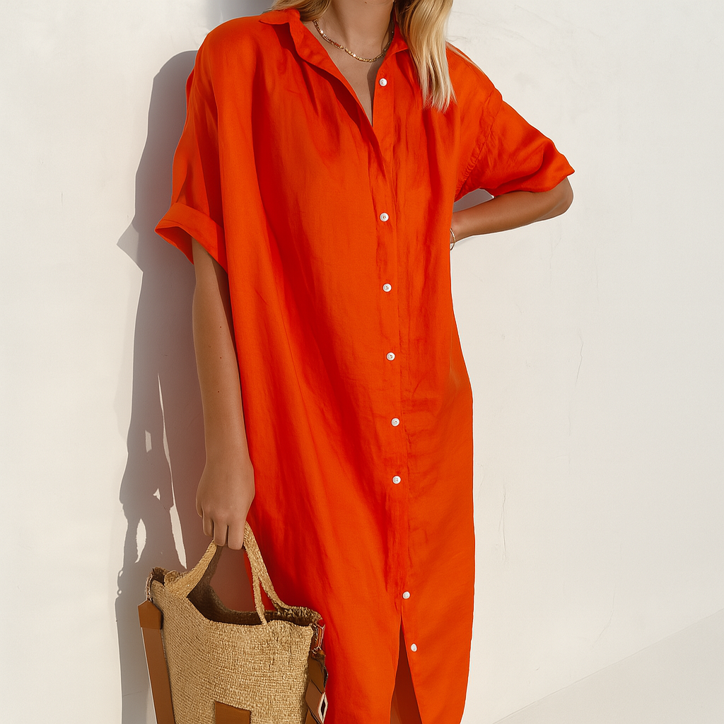 Locker geschnittenes Leinen-Hemdblusenkleid