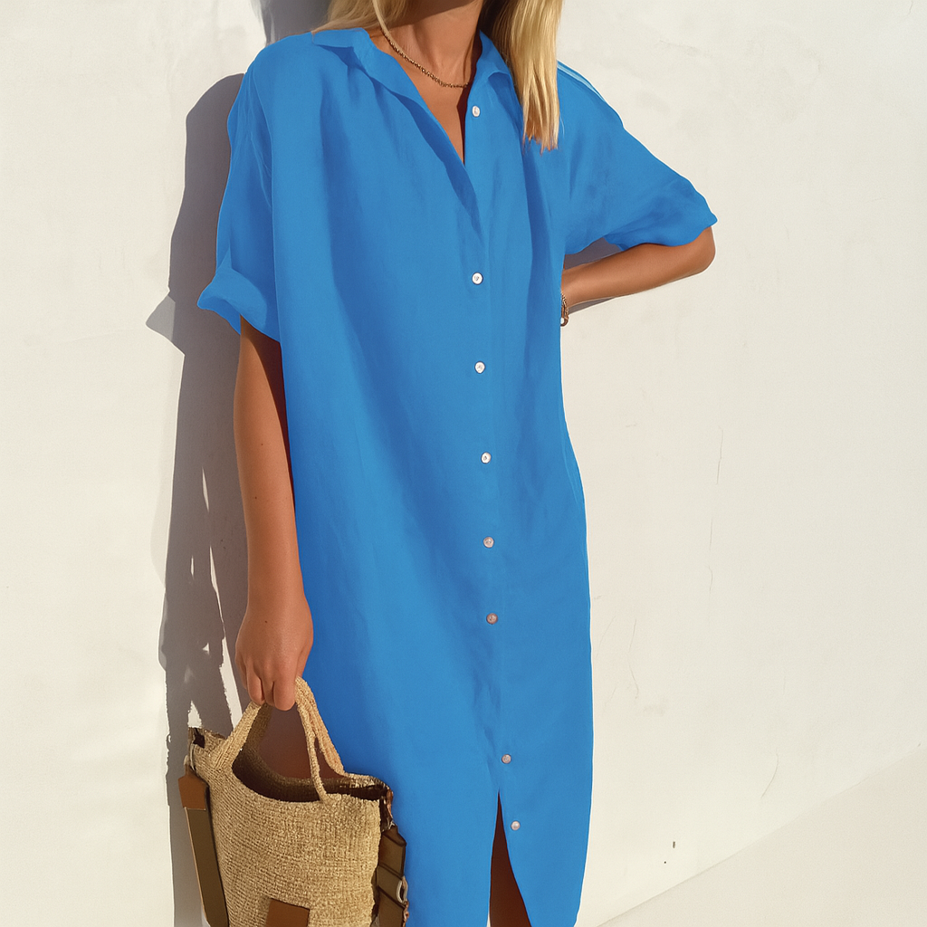 Locker geschnittenes Leinen-Hemdblusenkleid