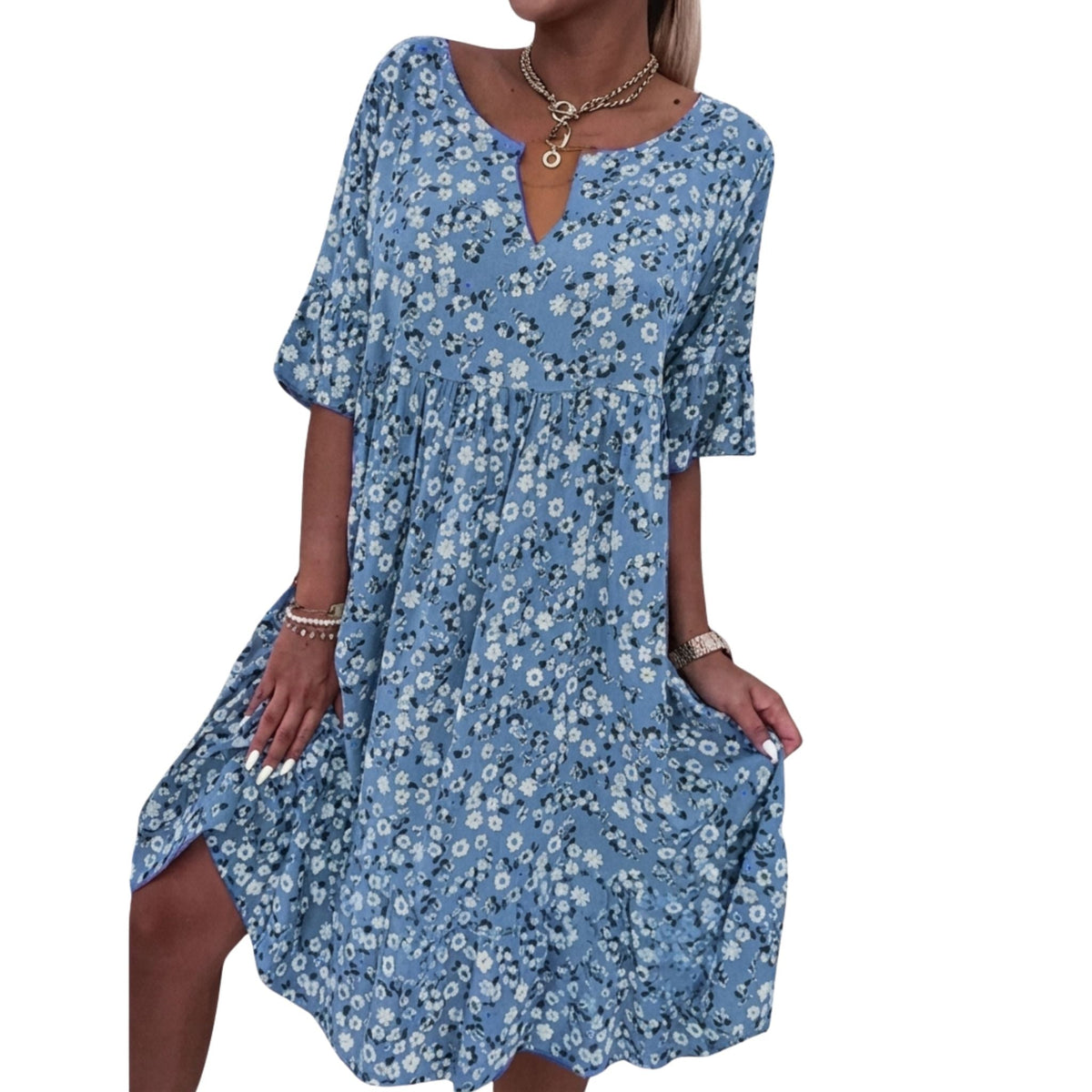 Locker geschnittenes Sommerkleid für Damen mit Blumendruck im leichten Design