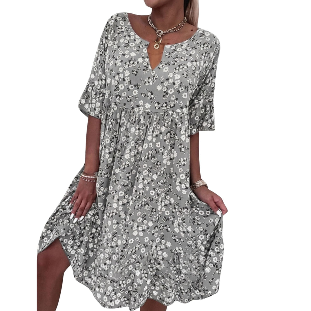 Locker geschnittenes Sommerkleid für Damen mit Blumendruck im leichten Design