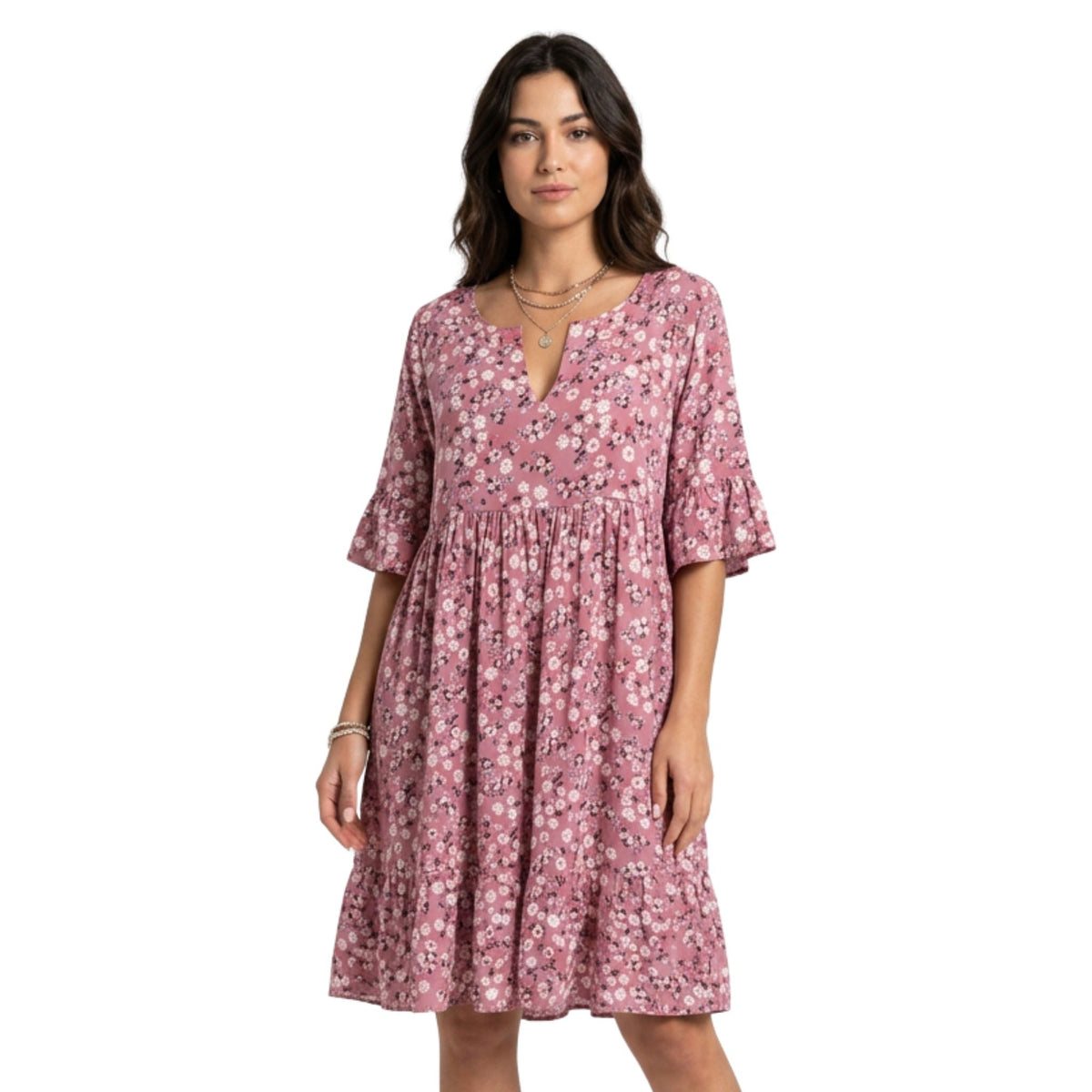 Locker geschnittenes Sommerkleid für Damen mit Blumendruck im leichten Design
