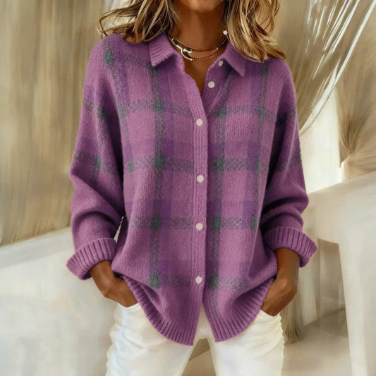 Locker sitzende Damen-Strickjacke im Casual-Stil mit langen Ärmeln und Knopfleiste