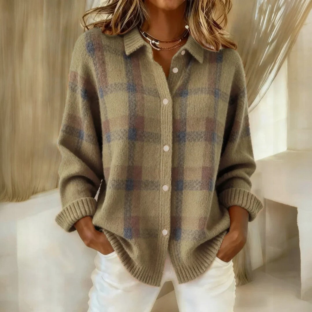 Locker sitzende Damen-Strickjacke im Casual-Stil mit langen Ärmeln und Knopfleiste