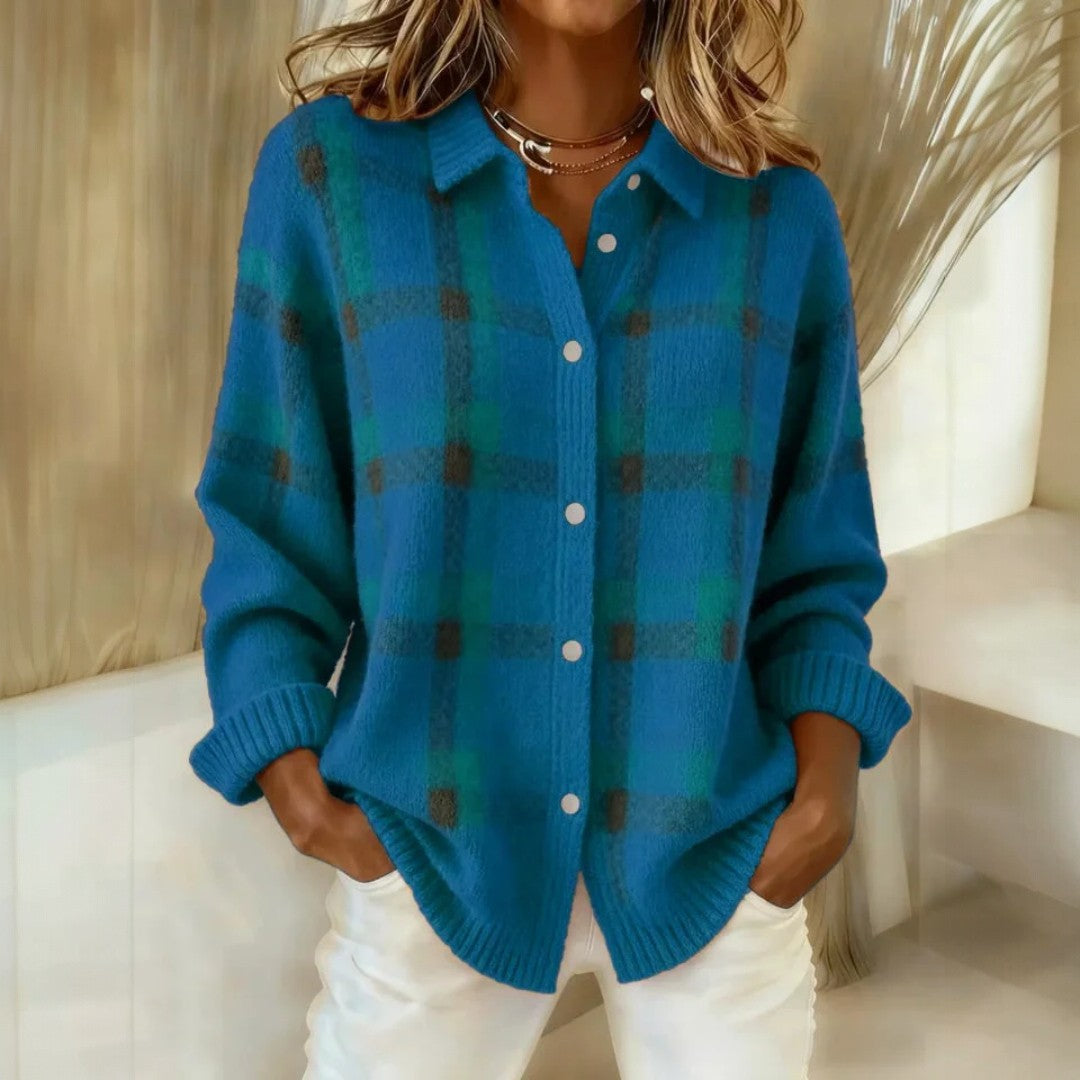 Locker sitzende Damen-Strickjacke im Casual-Stil mit langen Ärmeln und Knopfleiste