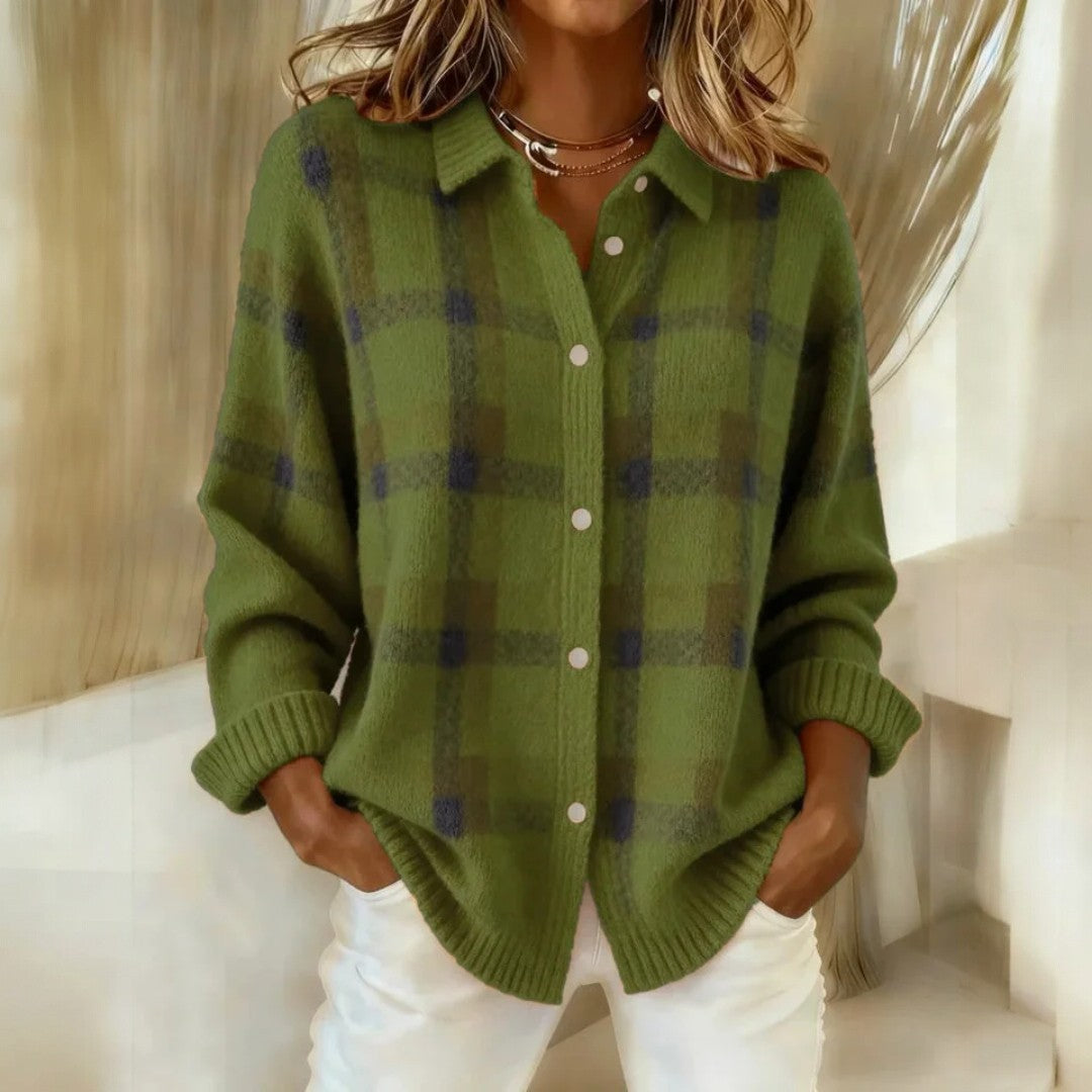 Locker sitzende Damen-Strickjacke im Casual-Stil mit langen Ärmeln und Knopfleiste