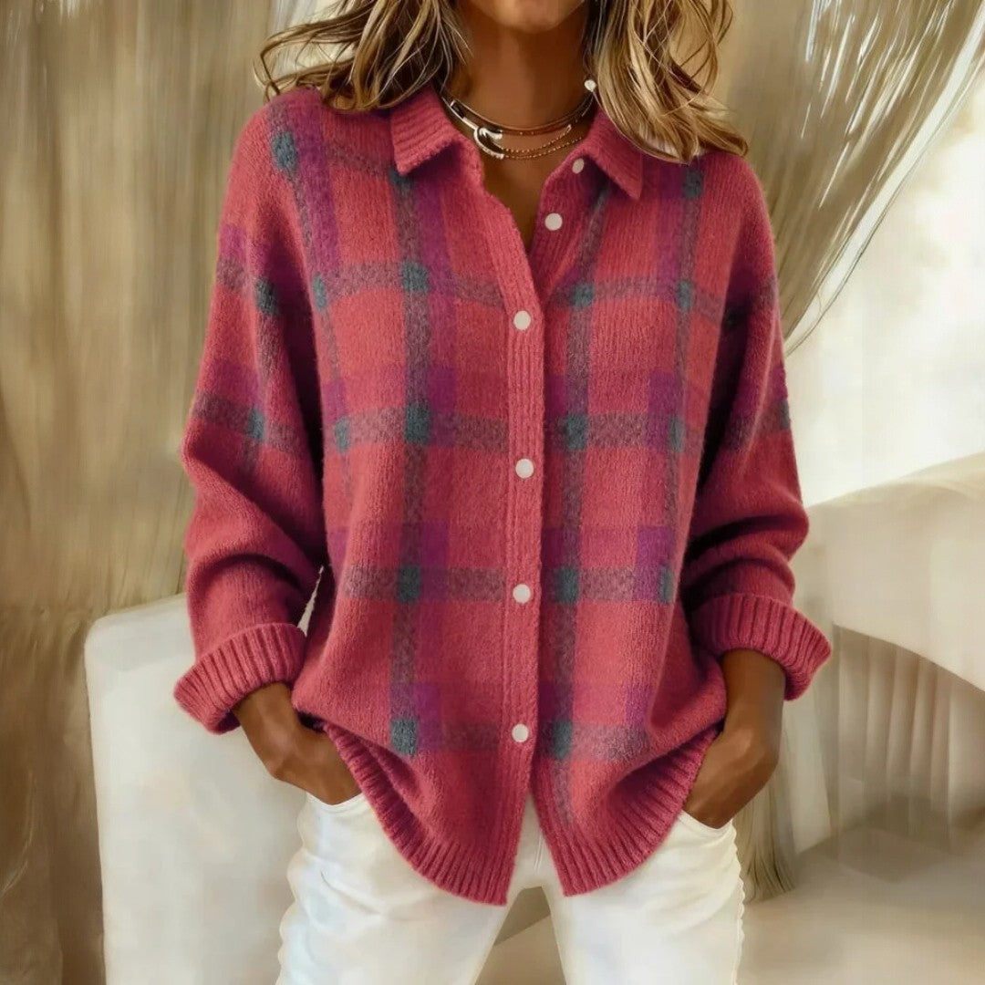 Locker sitzende Damen-Strickjacke im Casual-Stil mit langen Ärmeln und Knopfleiste