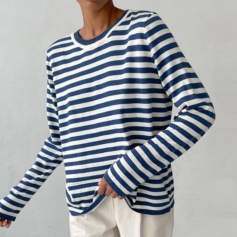 Locker sitzender gestreifter Strickpullover für Damen