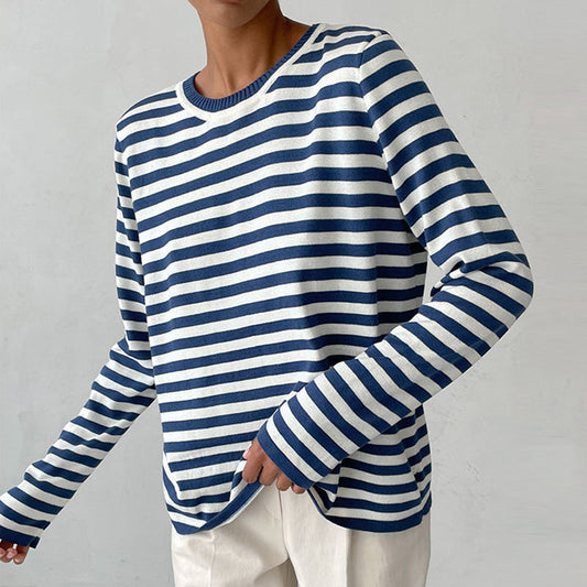 Locker sitzender gestreifter Strickpullover für Damen