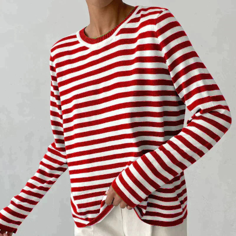 Locker sitzender gestreifter Strickpullover für Damen