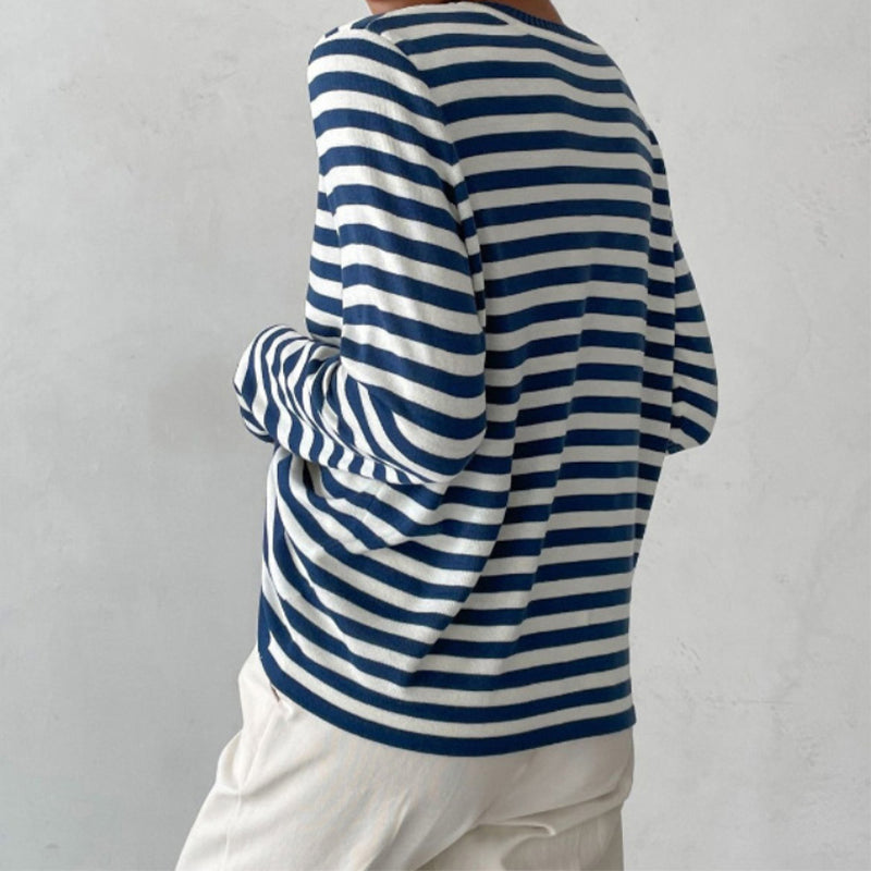 Locker sitzender gestreifter Strickpullover für Damen