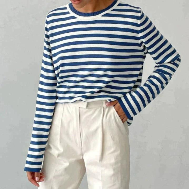 Locker sitzender gestreifter Strickpullover für Damen